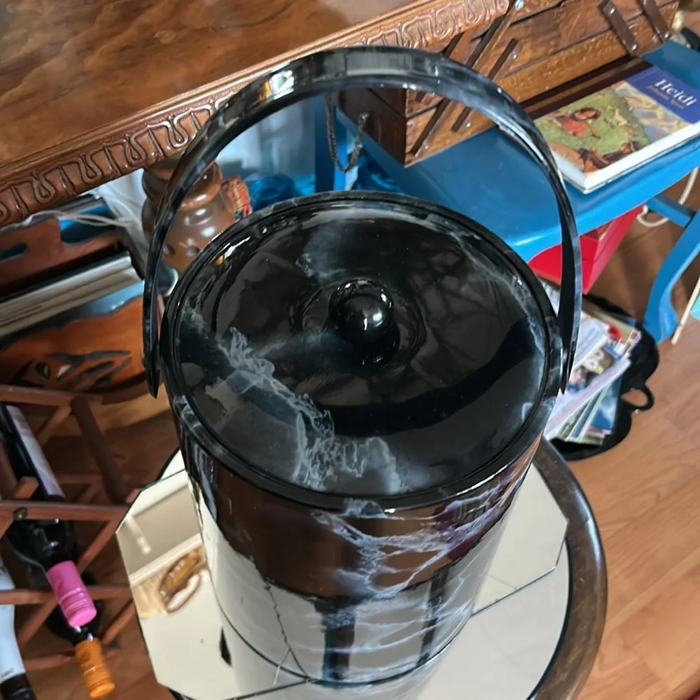 Vintage Black MARBLE ICE BUCKET